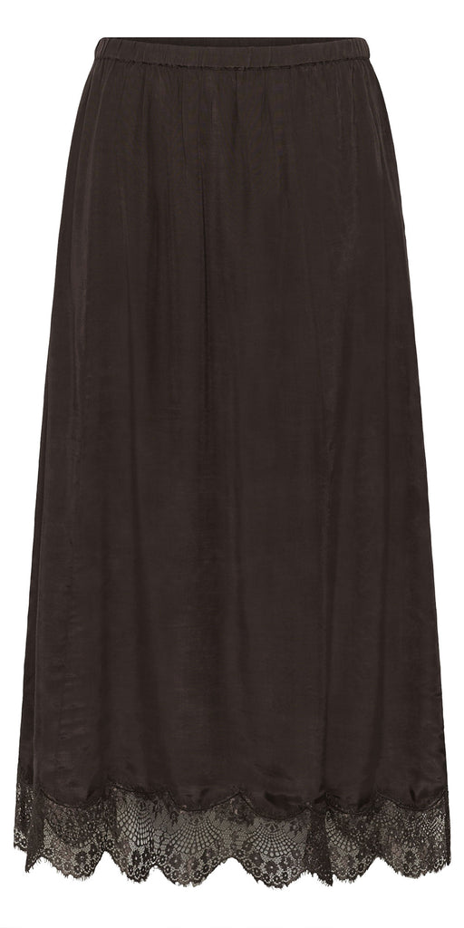 Cream Lace Trim A-line Skirt, espresso
