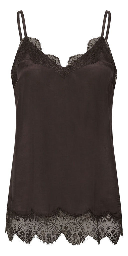 Cream Lace Trim Cami, espresso