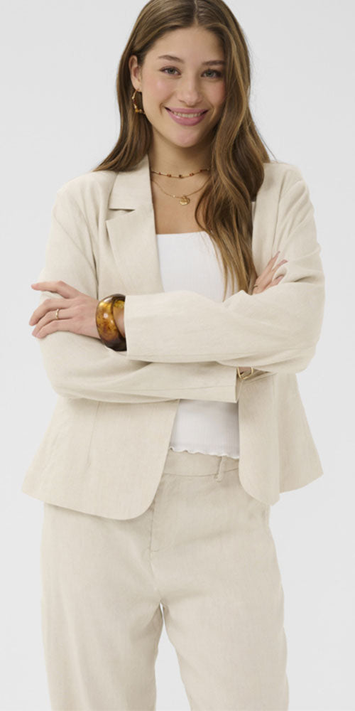 Cream Linen Blend Blazer, sand