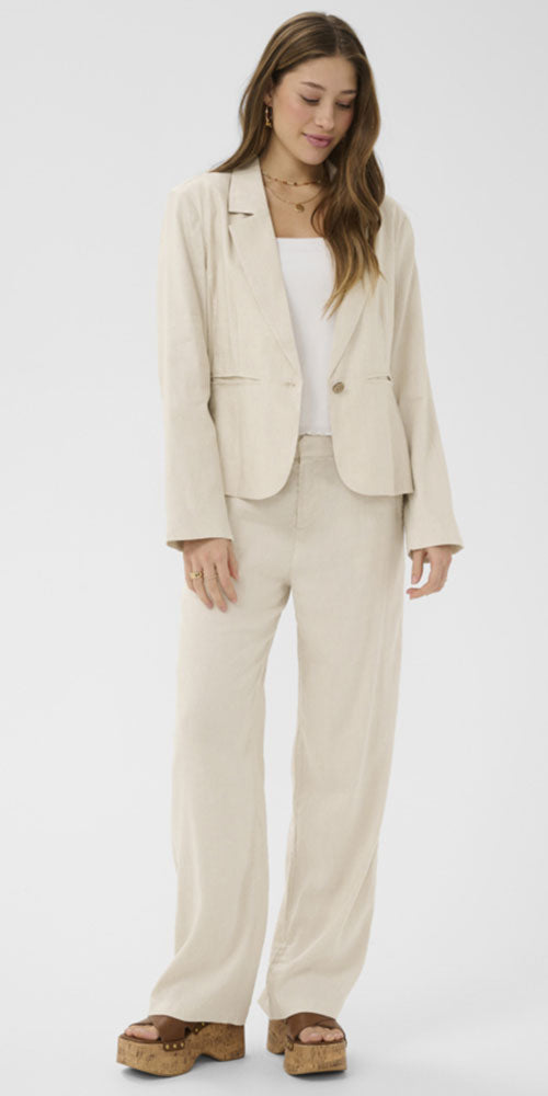 Cream Linen Blend Trousers, sand