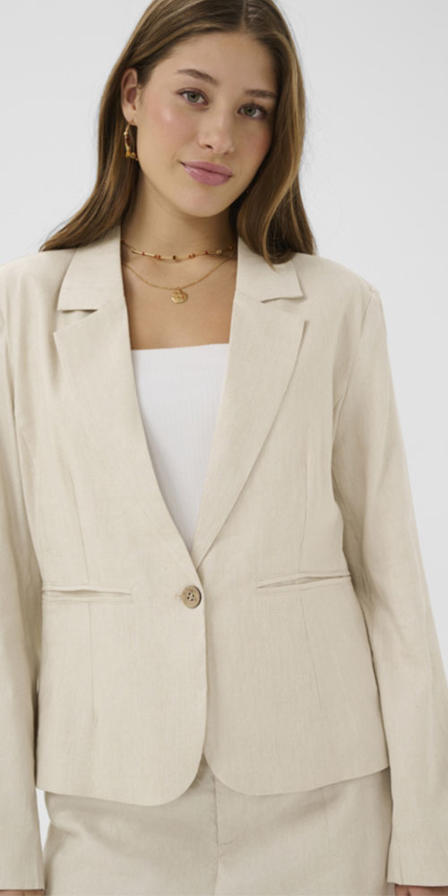 Cream Linen Blend Blazer, sand