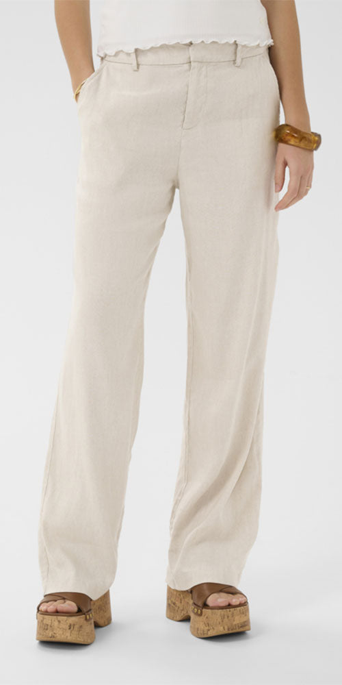 Cream Linen Blend Trousers, sand