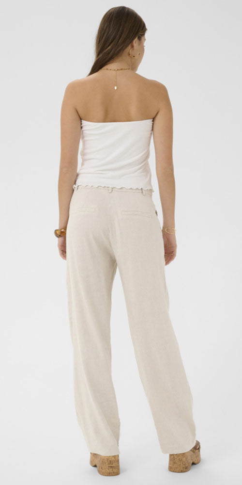 Cream Linen Blend Trousers, sand