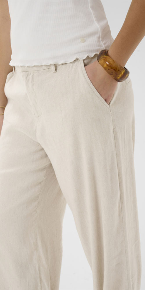 Cream Linen Blend Trousers, sand