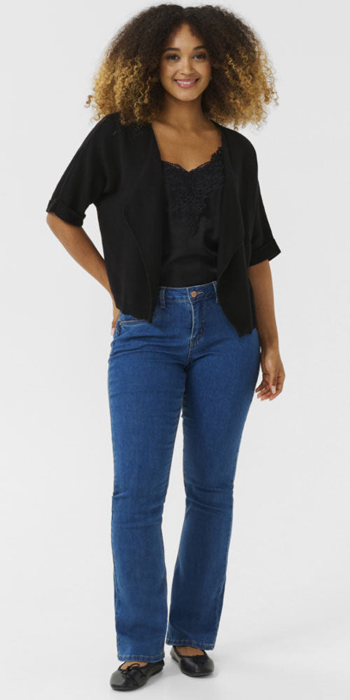 Cream Open Cardy, black