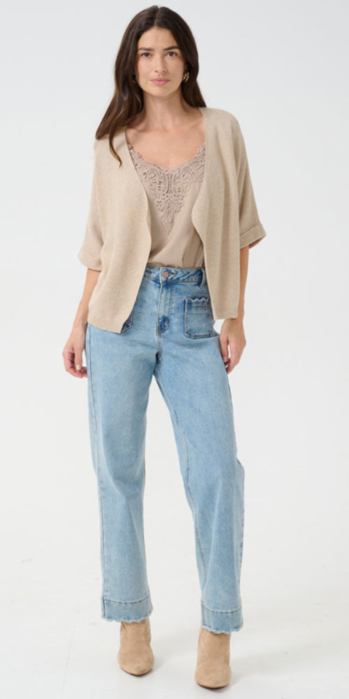 Cream Open Cardy, sand