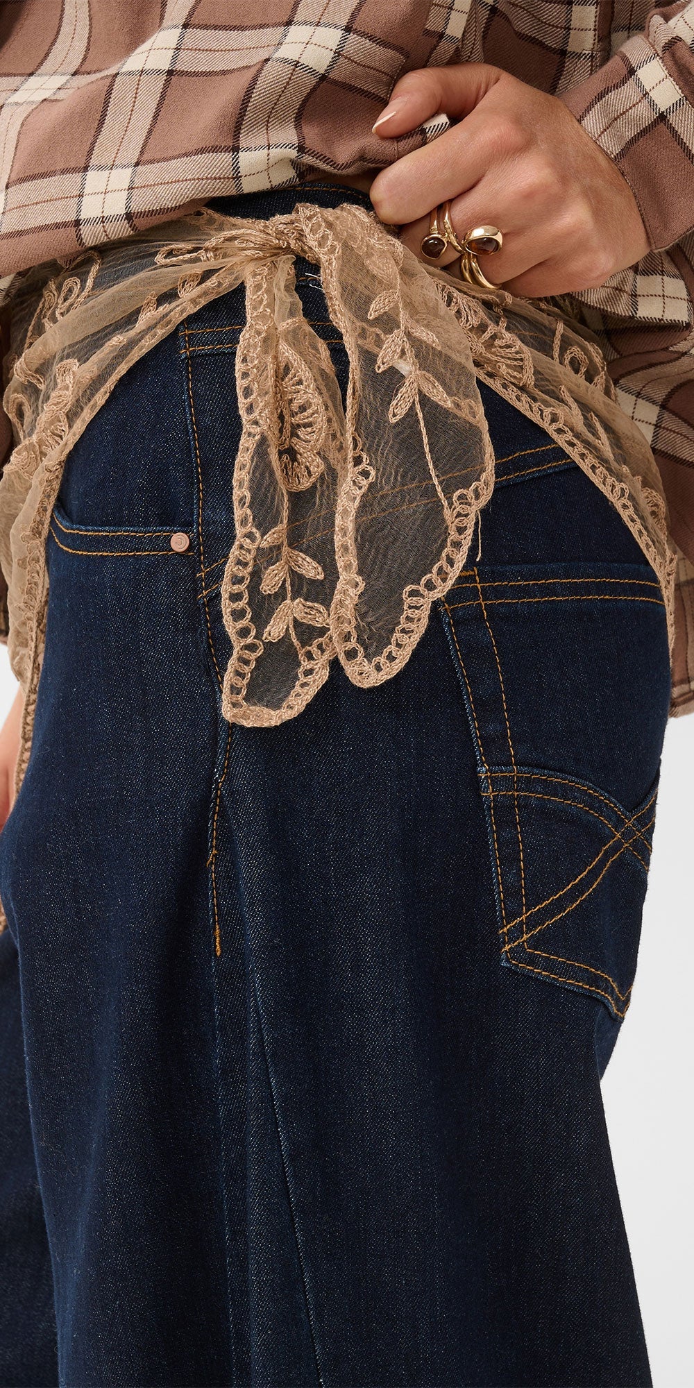 Cream Organza & Lace Scarf, sand