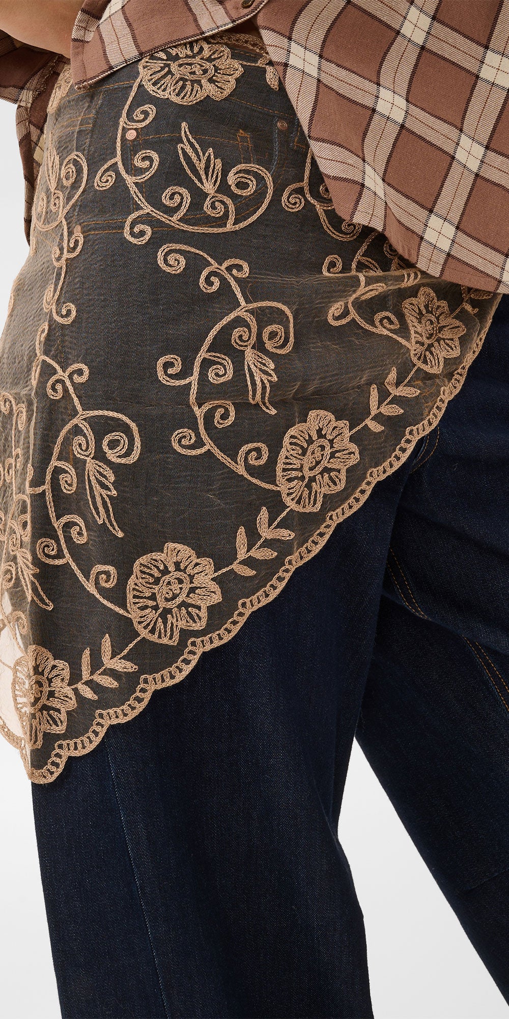 Cream Organza & Lace Scarf, sand