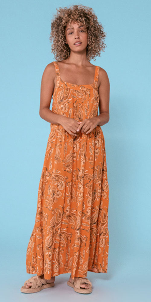 Cream Paisley Maxi Dress, orange