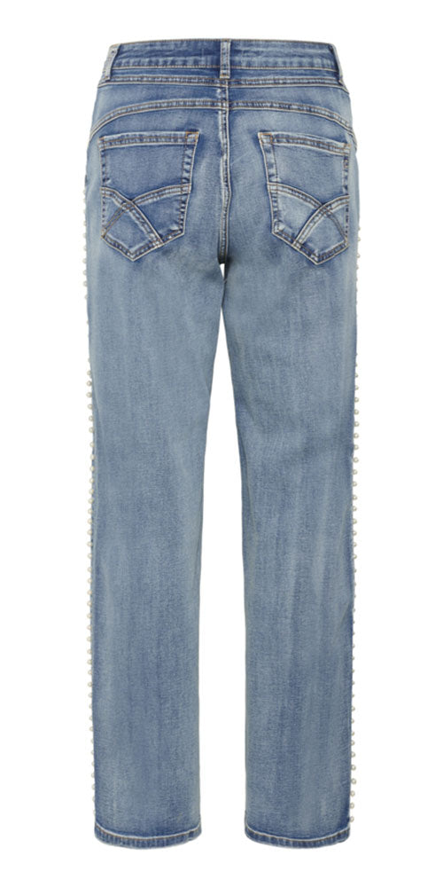 Cream Pearl Embellished Jeans