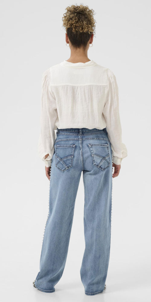 Cream Pearl Embellished Jeans