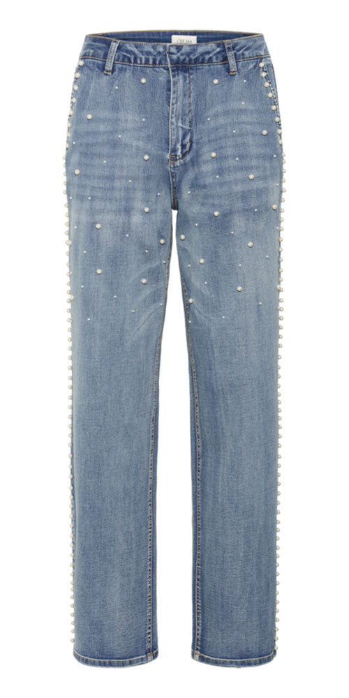 Cream Pearl Embellished Jeans