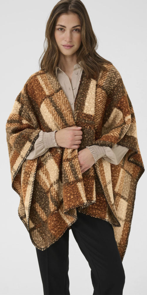 Cream Plaid Teddy Cape