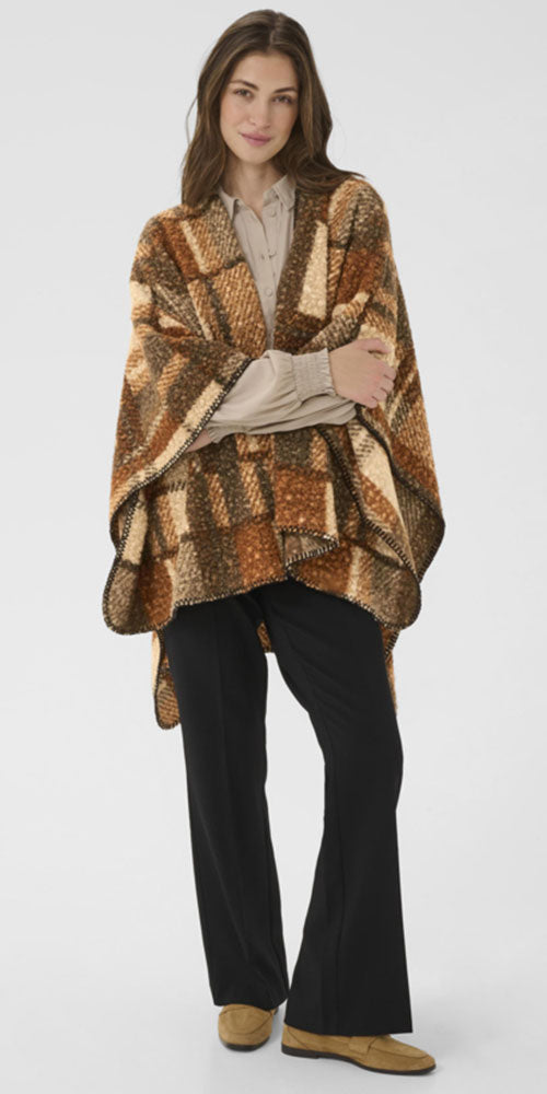 Cream Plaid Teddy Cape