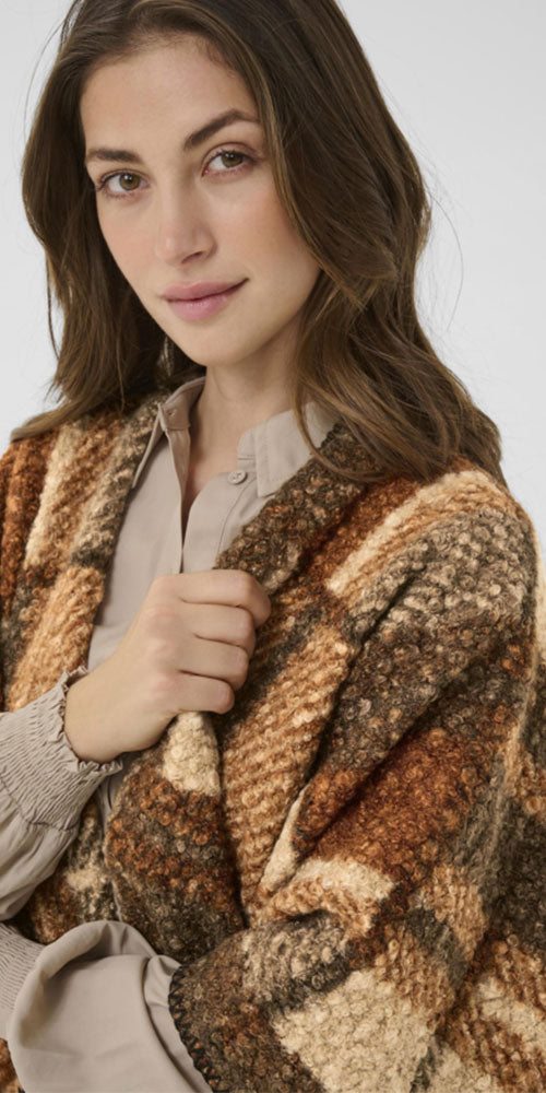 Cream Plaid Teddy Cape