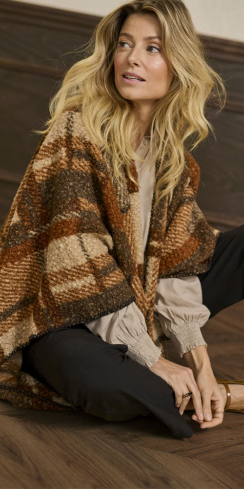 Cream Plaid Teddy Cape