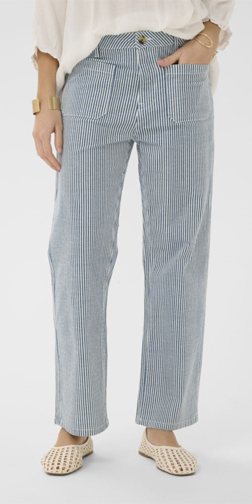 Cream Railway Stripe Pants