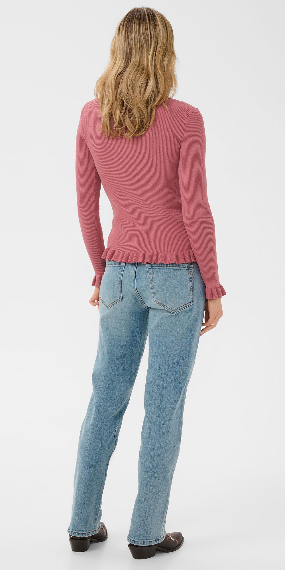 Cream Roll Neck Ruffle Sweater, mauvewood