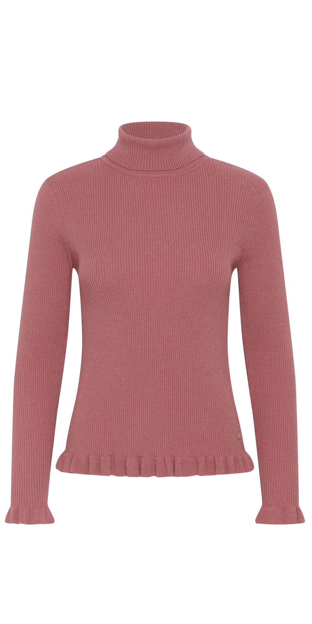 Cream Roll Neck Ruffle Sweater, mauvewood