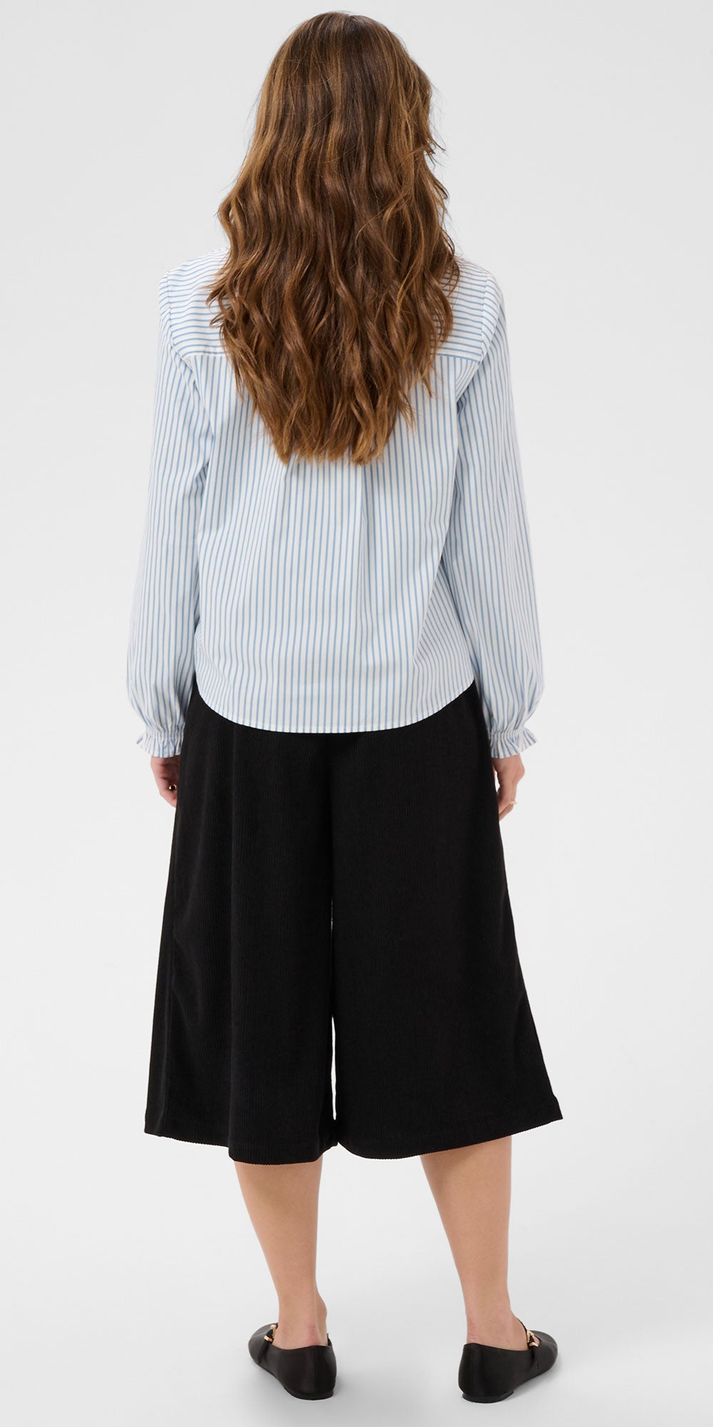 Cream Ruffle Cuff Shirt, blue stripe