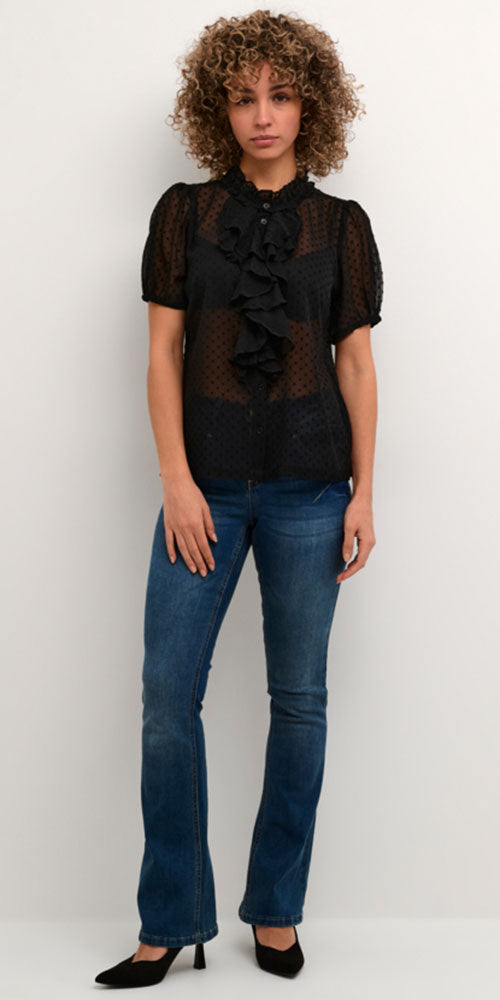 Cream Ruffled Blouse, black