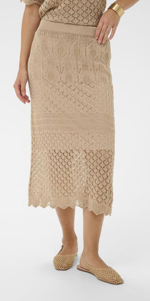 Cream Scallop Knit Skirt, taupe