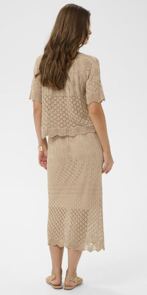 Cream Scallop Knit Skirt, taupe