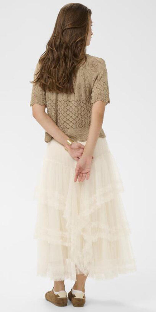 Cream Scallop Knit Top, taupe