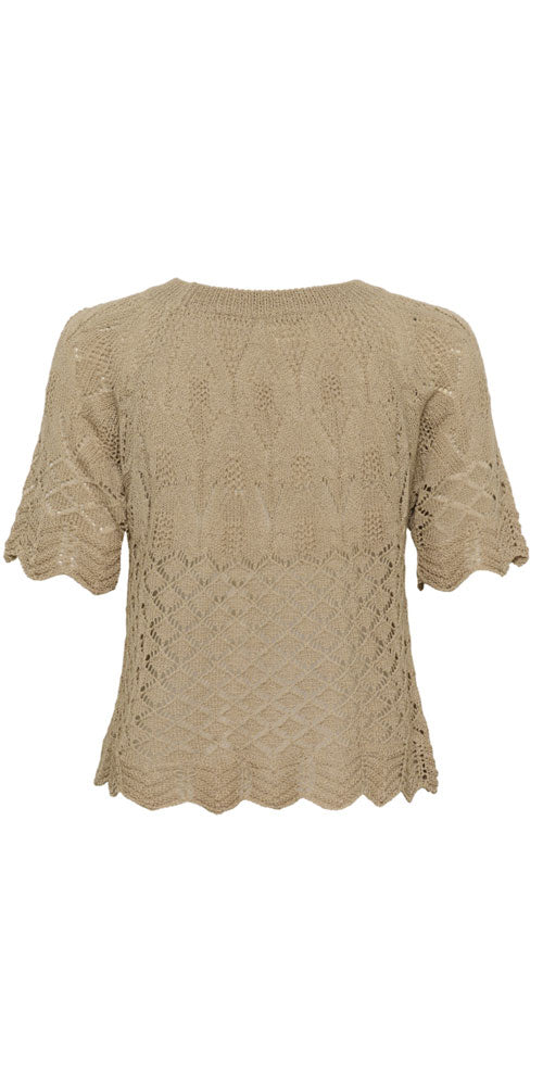Cream Scallop Knit Top, taupe