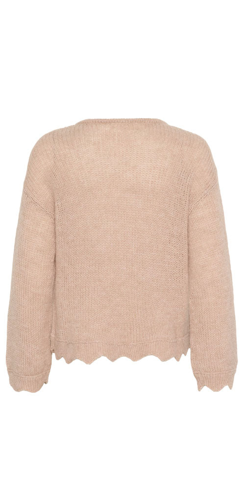 Cream Scalloped Edge V-neck, rose