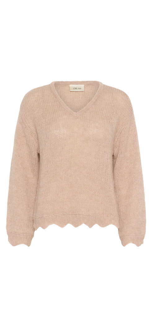 Cream Scalloped Edge V-neck, rose