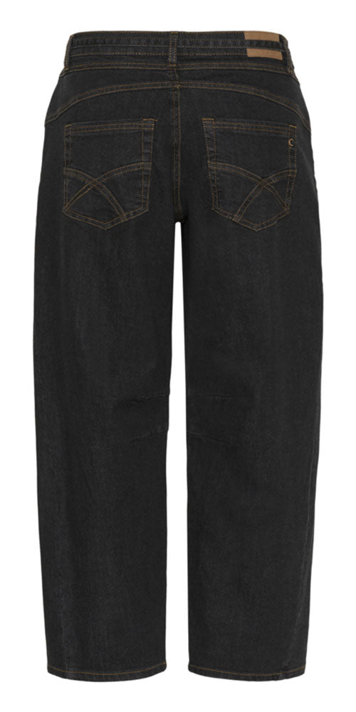 Cream Self Belted Barrel Jeans, black wash