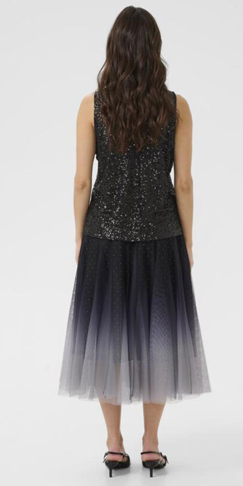 Cream Sequin V-neck Tank, black