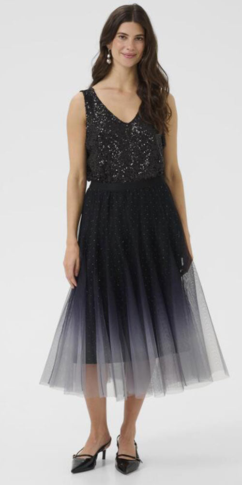 Cream Sequin V-neck Tank, black
