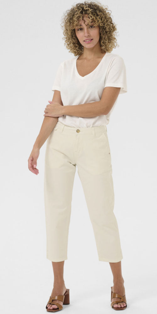 Cream Slim Crop Pants