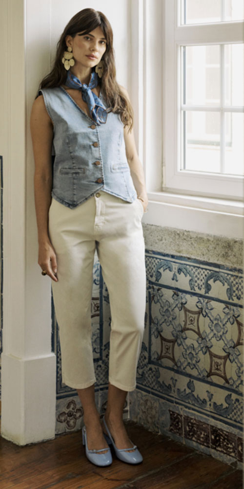 Cream Slim Crop Pants