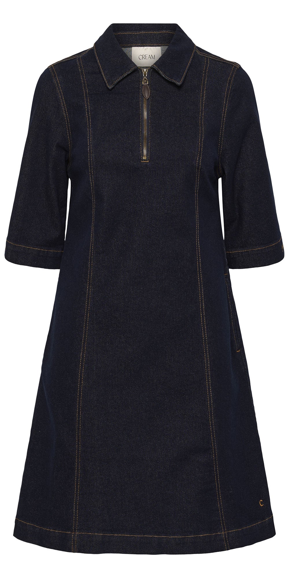Cream Stretch Denim Dress