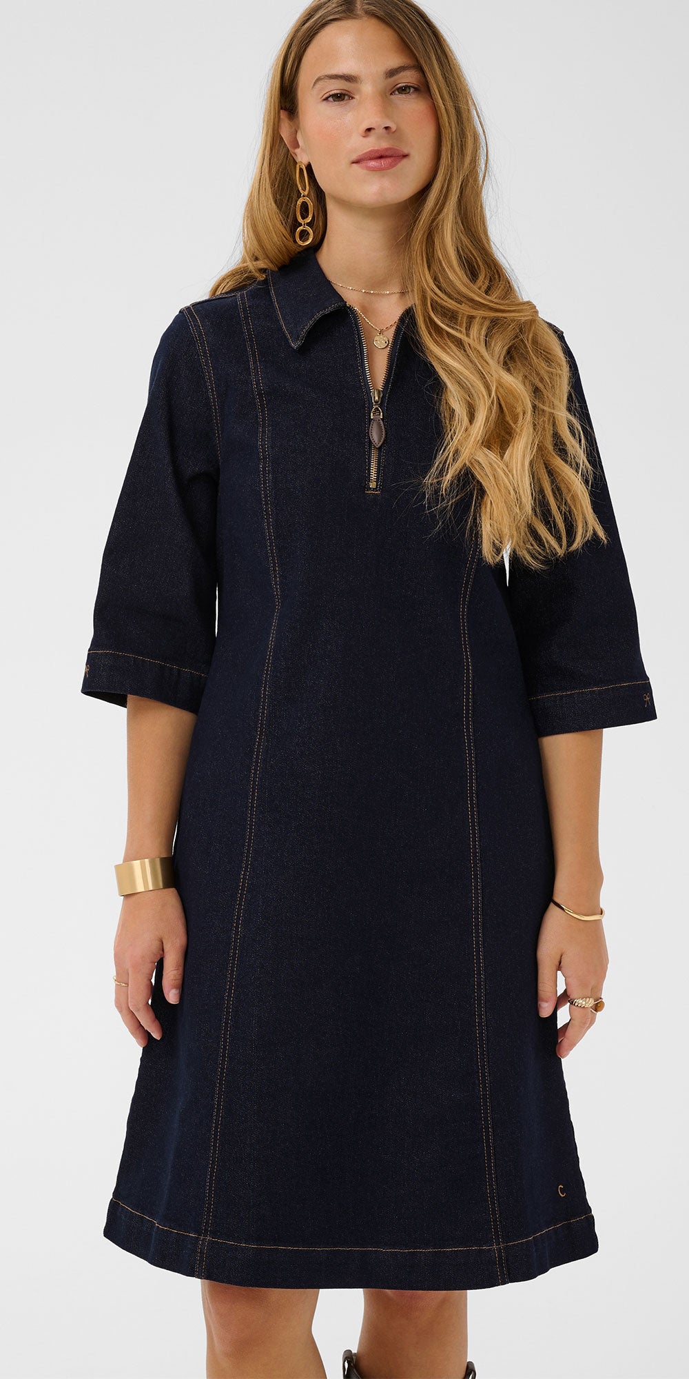 Cream Stretch Denim Dress