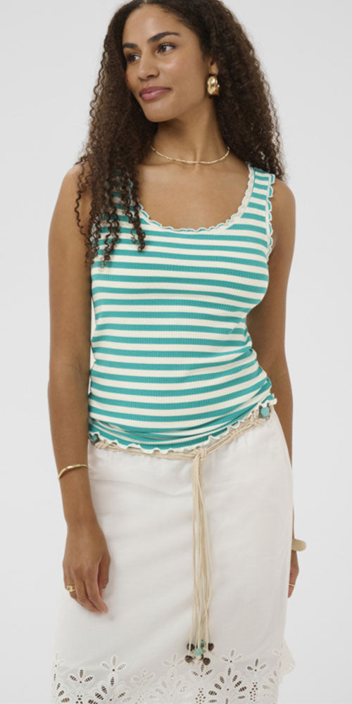 Cream Striped Tank Top, turquoise