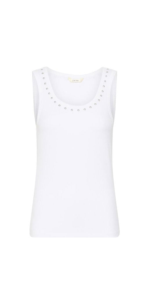 Cream Studded Tank Top, white