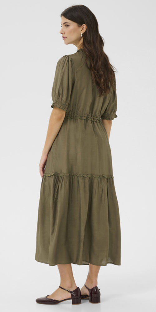 Cream Tiered Midi Dress