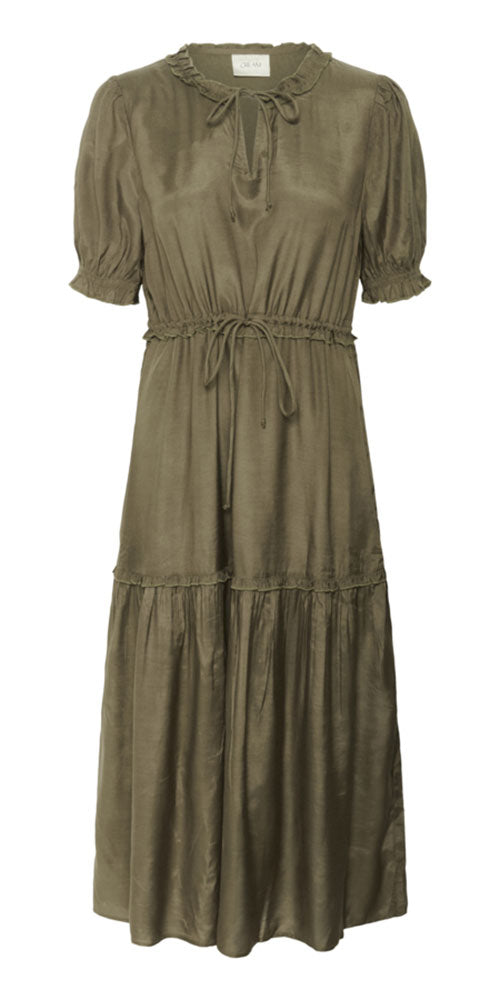 Cream Tiered Midi Dress