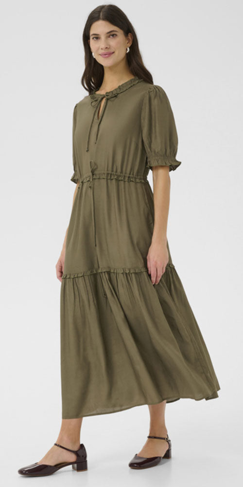 Cream Tiered Midi Dress
