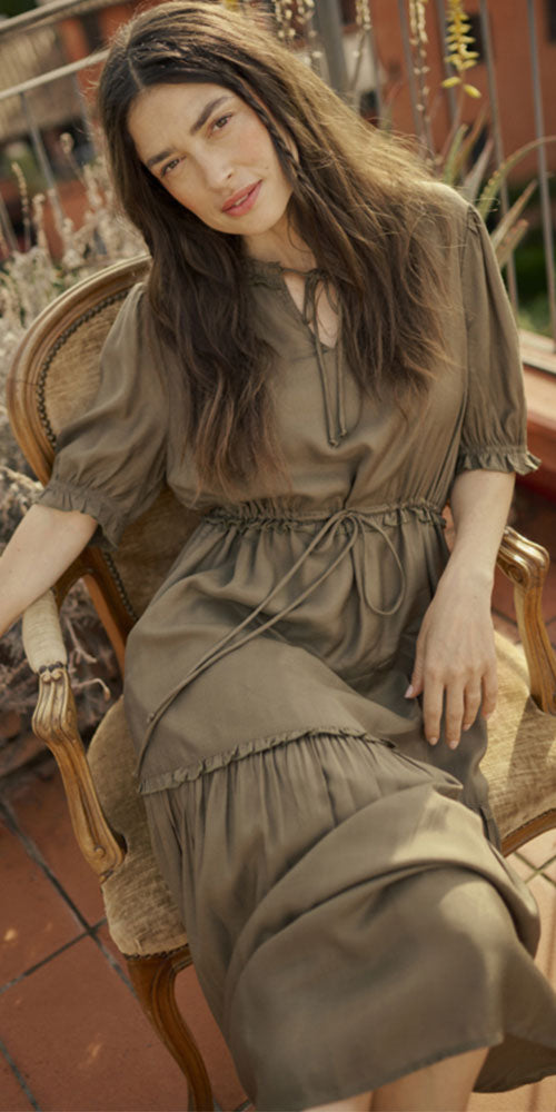 Cream Tiered Midi Dress