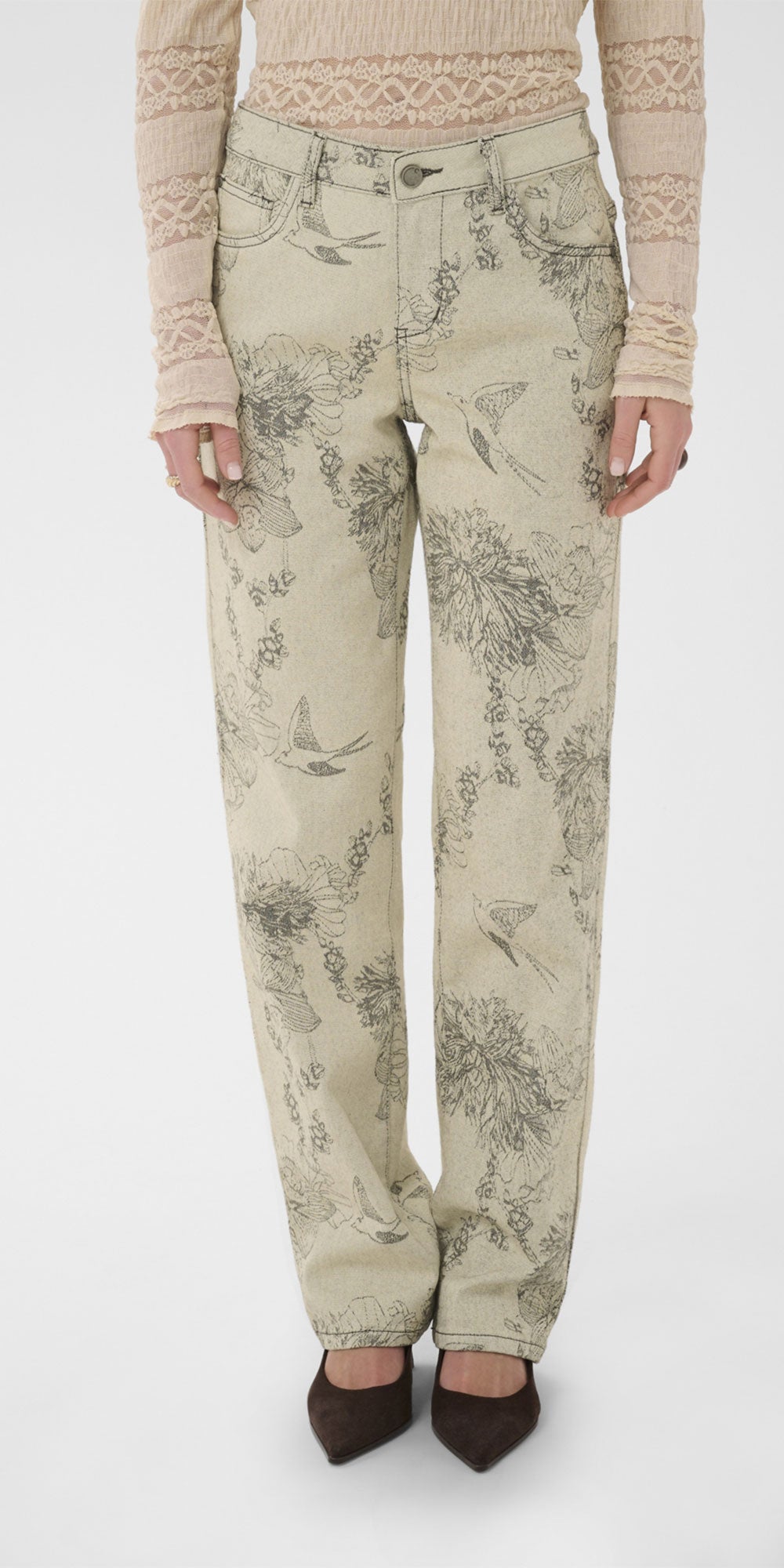 Cream Toile Print Jeans