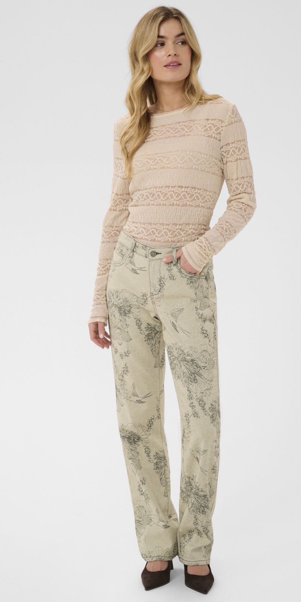 Cream Toile Print Jeans