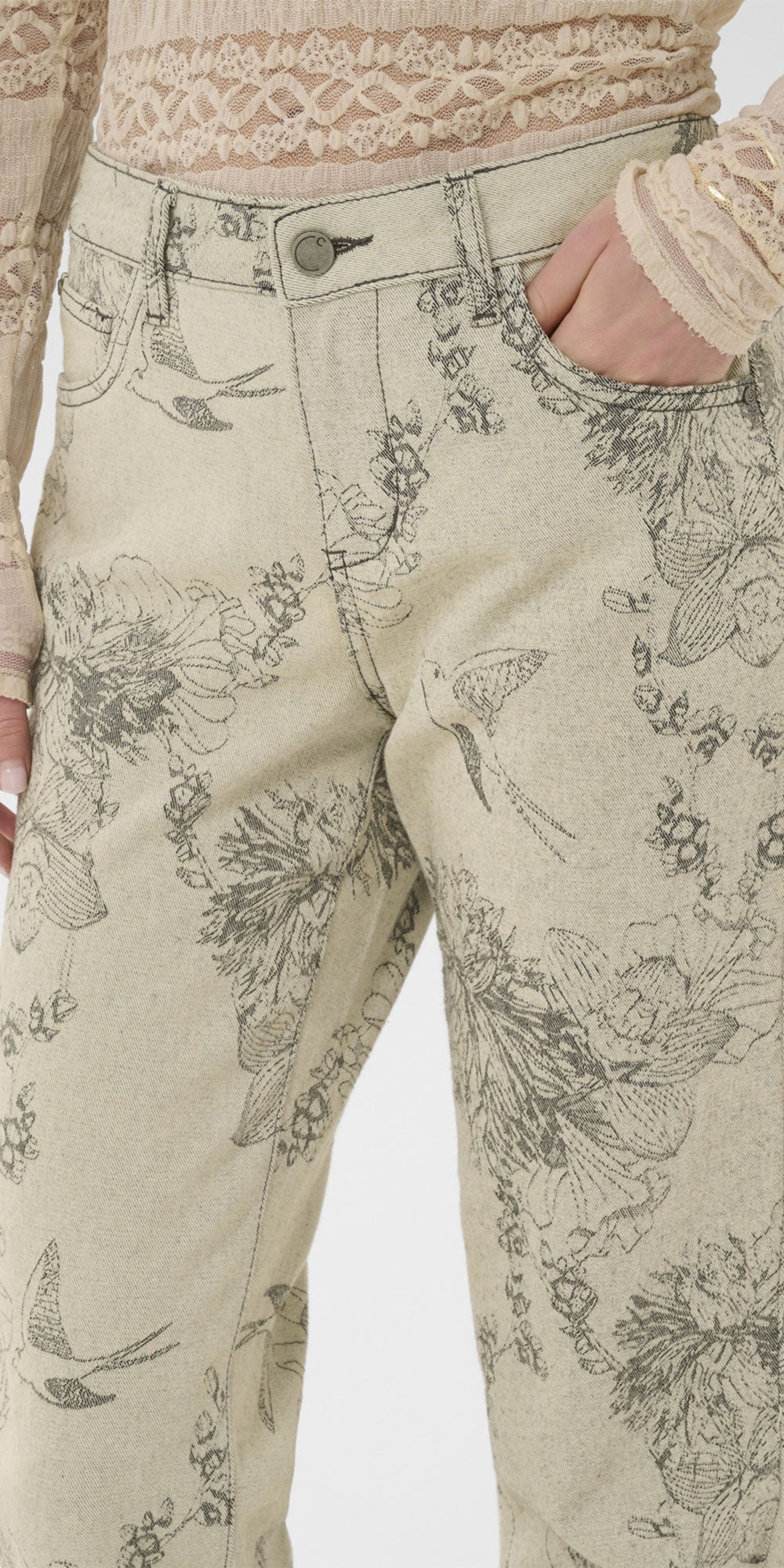 Cream Toile Print Jeans
