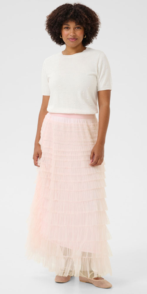 Cream Tulle Skirt, pink
