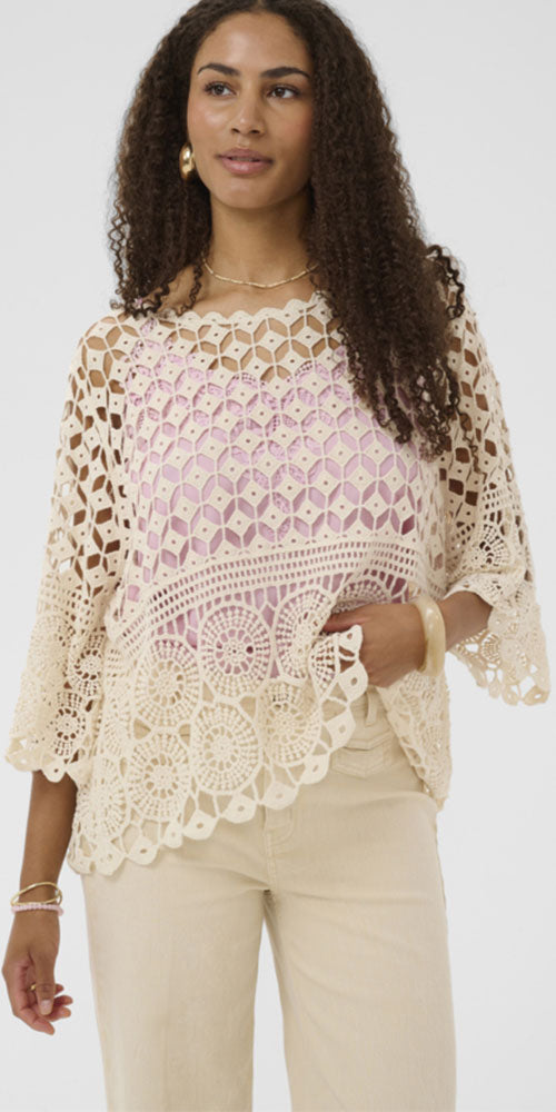 Cream Vintage-Style Crochet Poncho