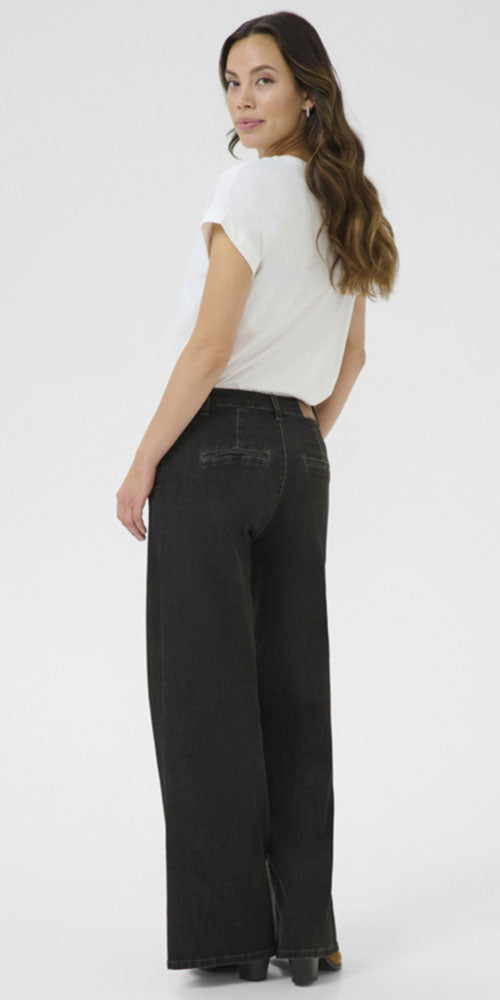 Cream Wide Leg Trouser Jeans, black wash